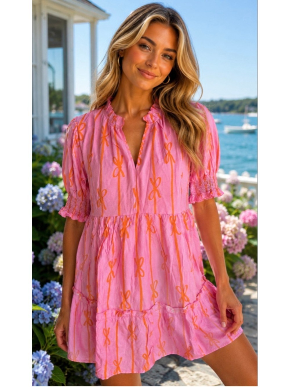 New Shop The Mint Pink & Orange Bow Mini Dress M